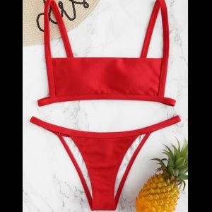 Red Ribbed Bikini